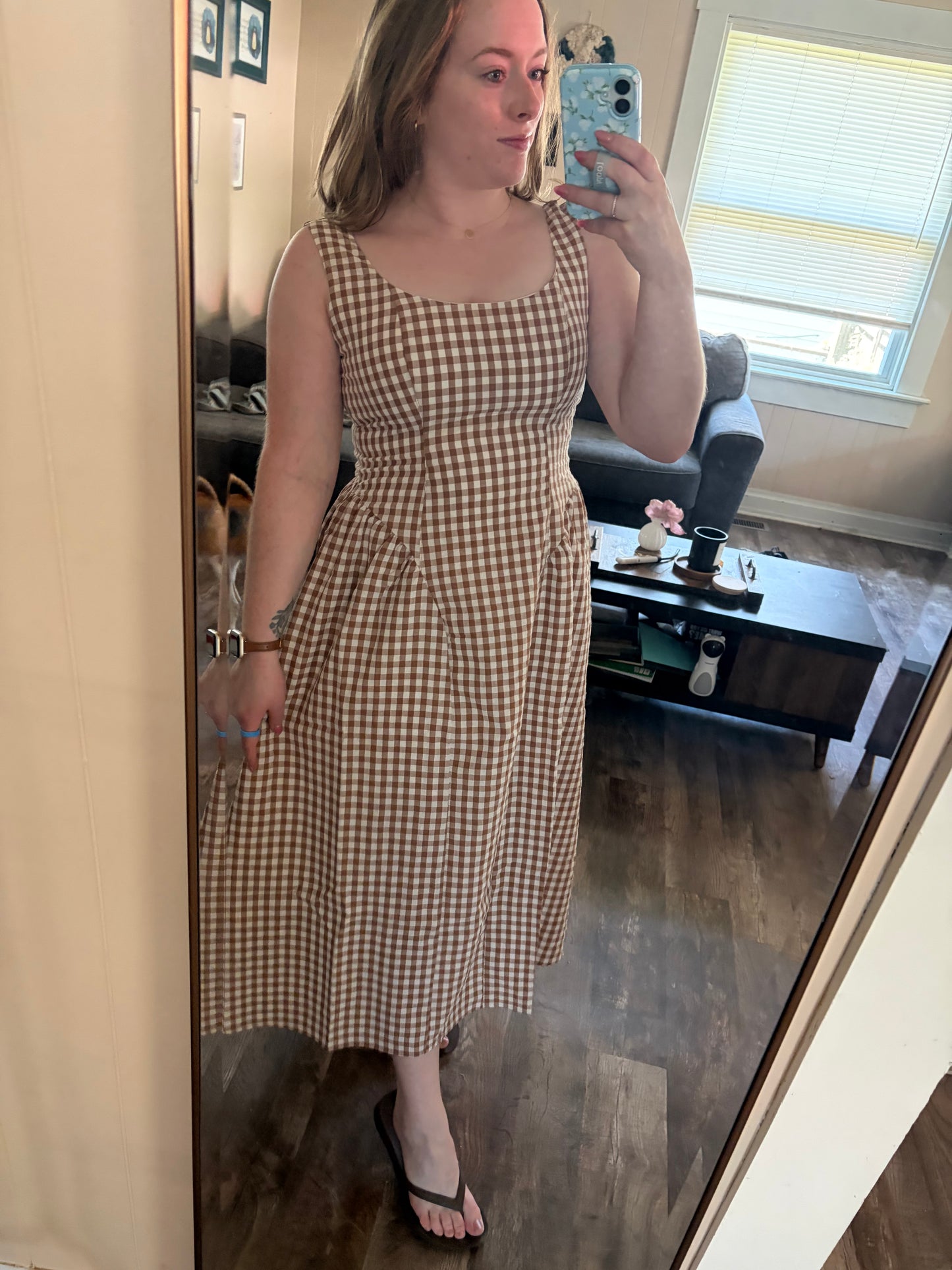 Gingham A-line Midi Dress