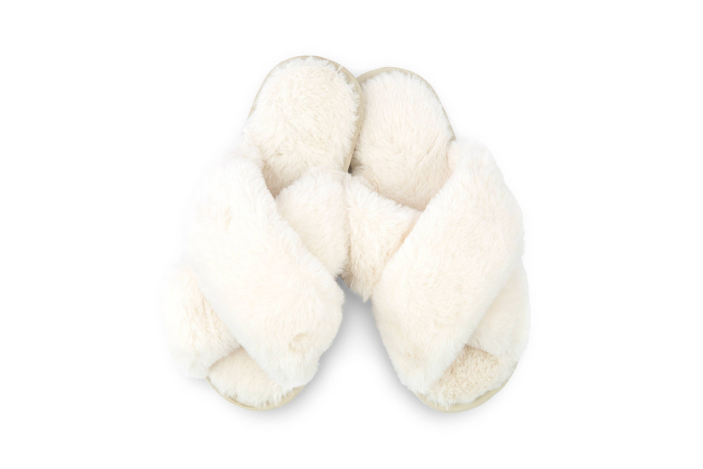 Plush Crossband Slide House Slippers: Small / White