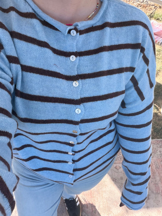 Piper Striped Blue + Brown Cardigan