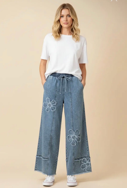 Floral Drawstring Wide Leg Pants