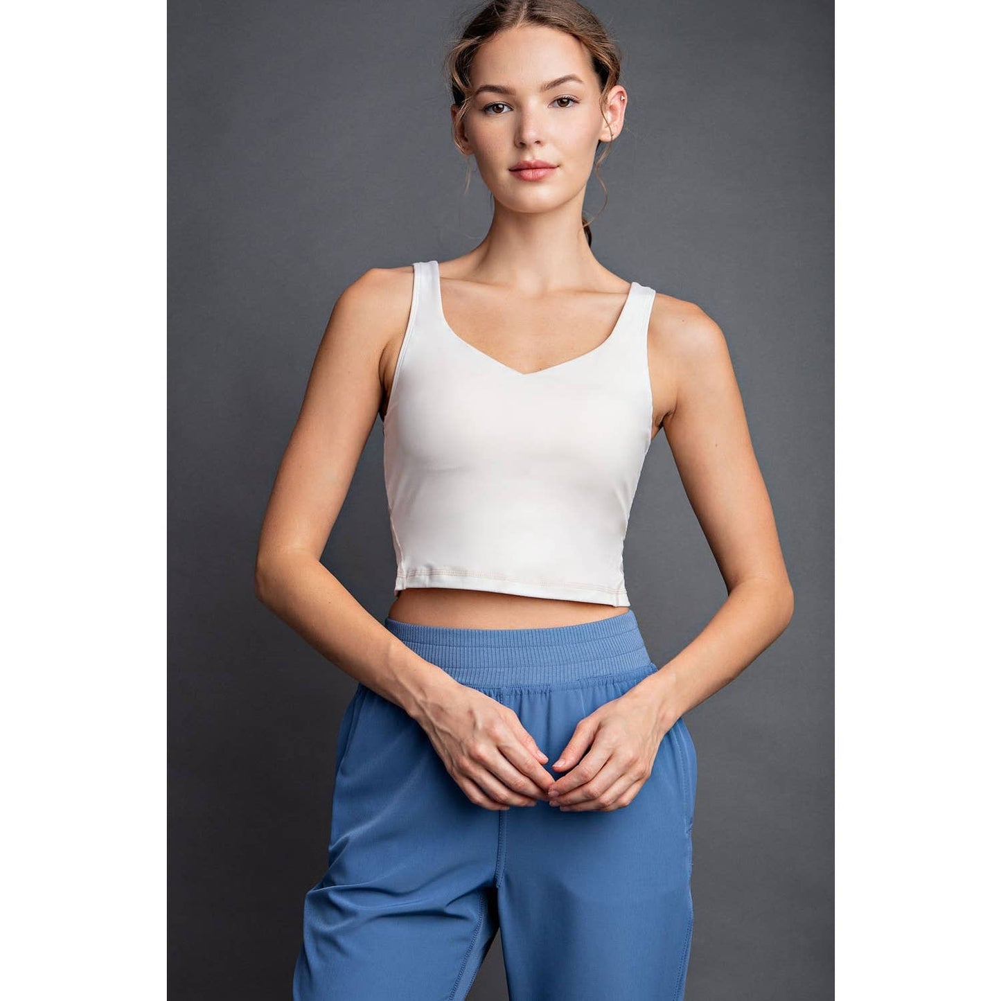 V NECK YOGA TOP: Java / L