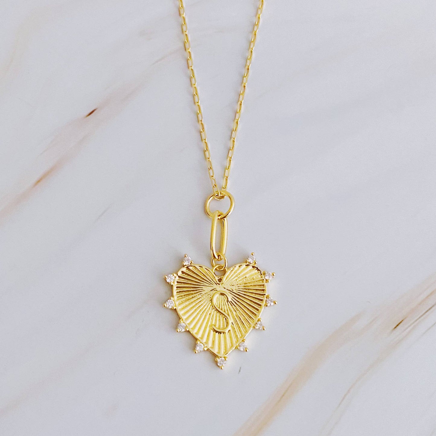 Clip Hanging Initial Heart Necklace: E