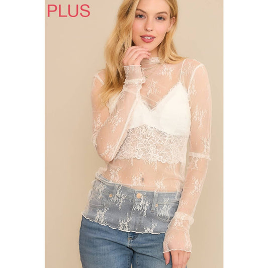 Plus White Sheer Lace Top