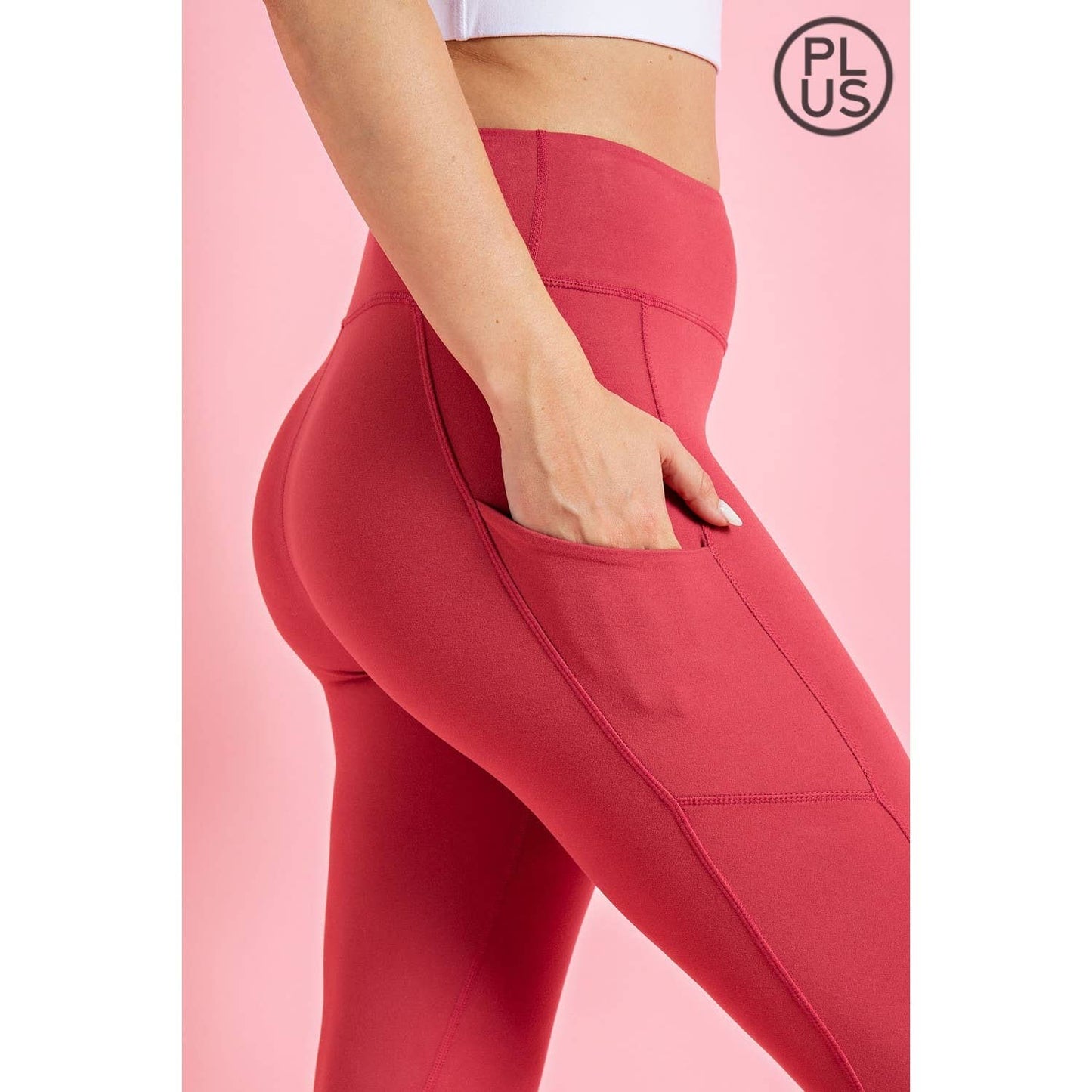 PLUS SIZE BUTTER BASIC LEGGINGS WITH POCKETS: Burgundy / 2X