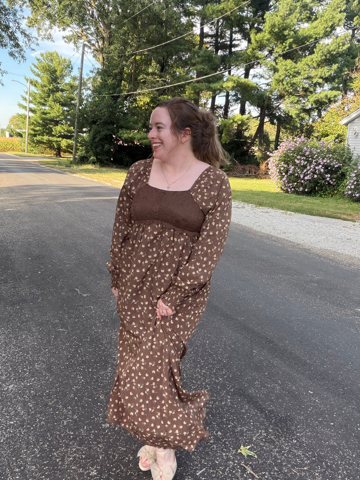 Elise Lace Brown Maxi Dress