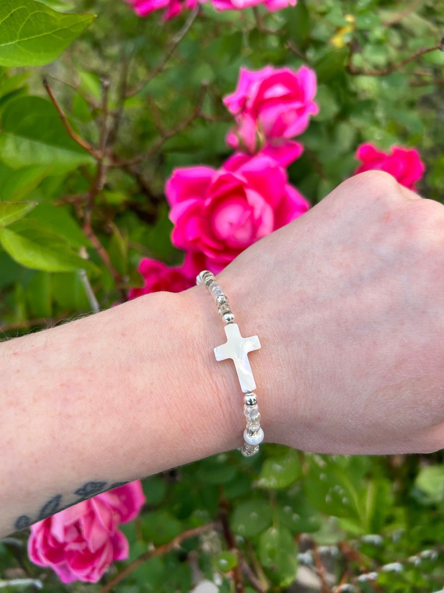 Iridescent Cross Bracelet