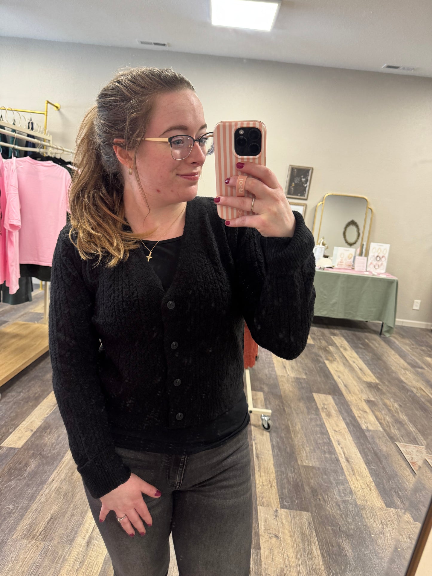 Black Cable Knit Cardigan