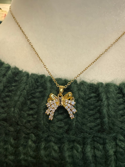 Golden Glitter Bow Necklace