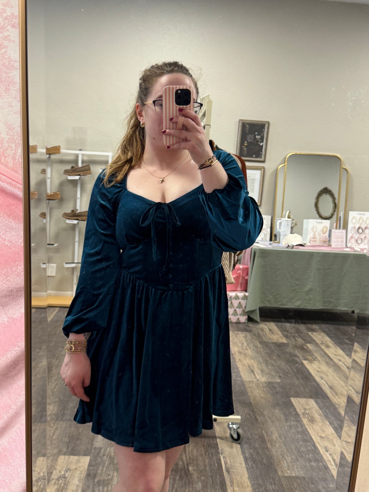 Velvet Button Mini Dress