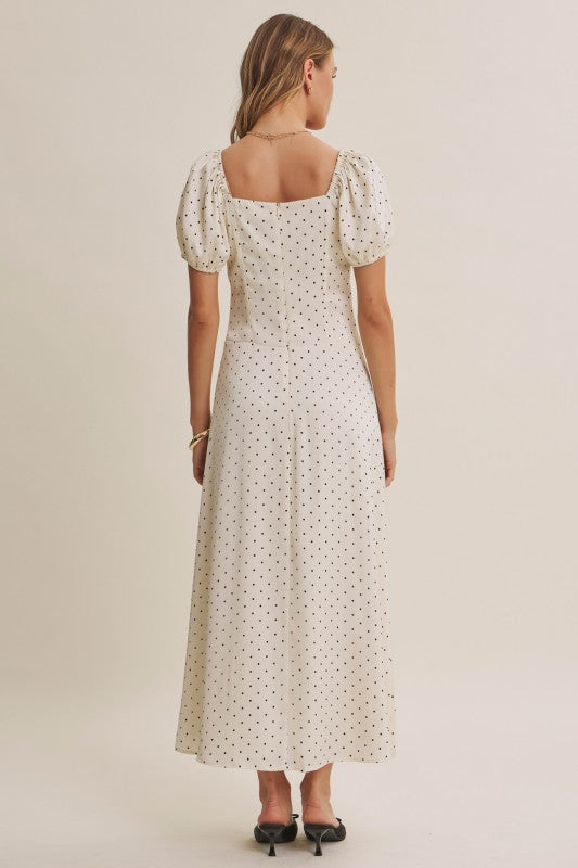 Polka Dot Satin Midi Dress