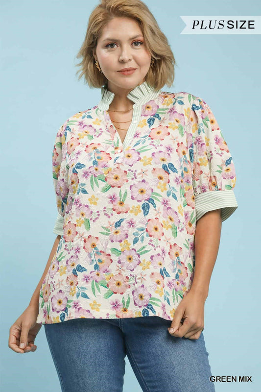 Plus Floral Jacquard Blouse