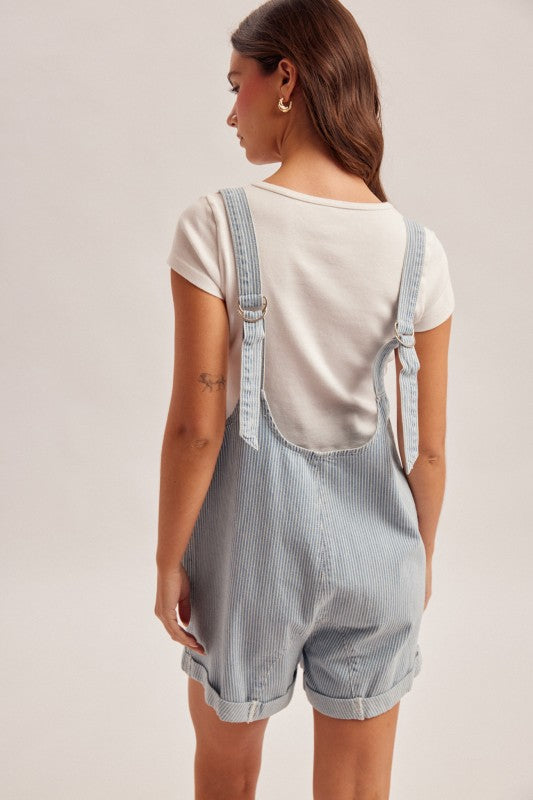 Railroad Stripe Overall Shorts