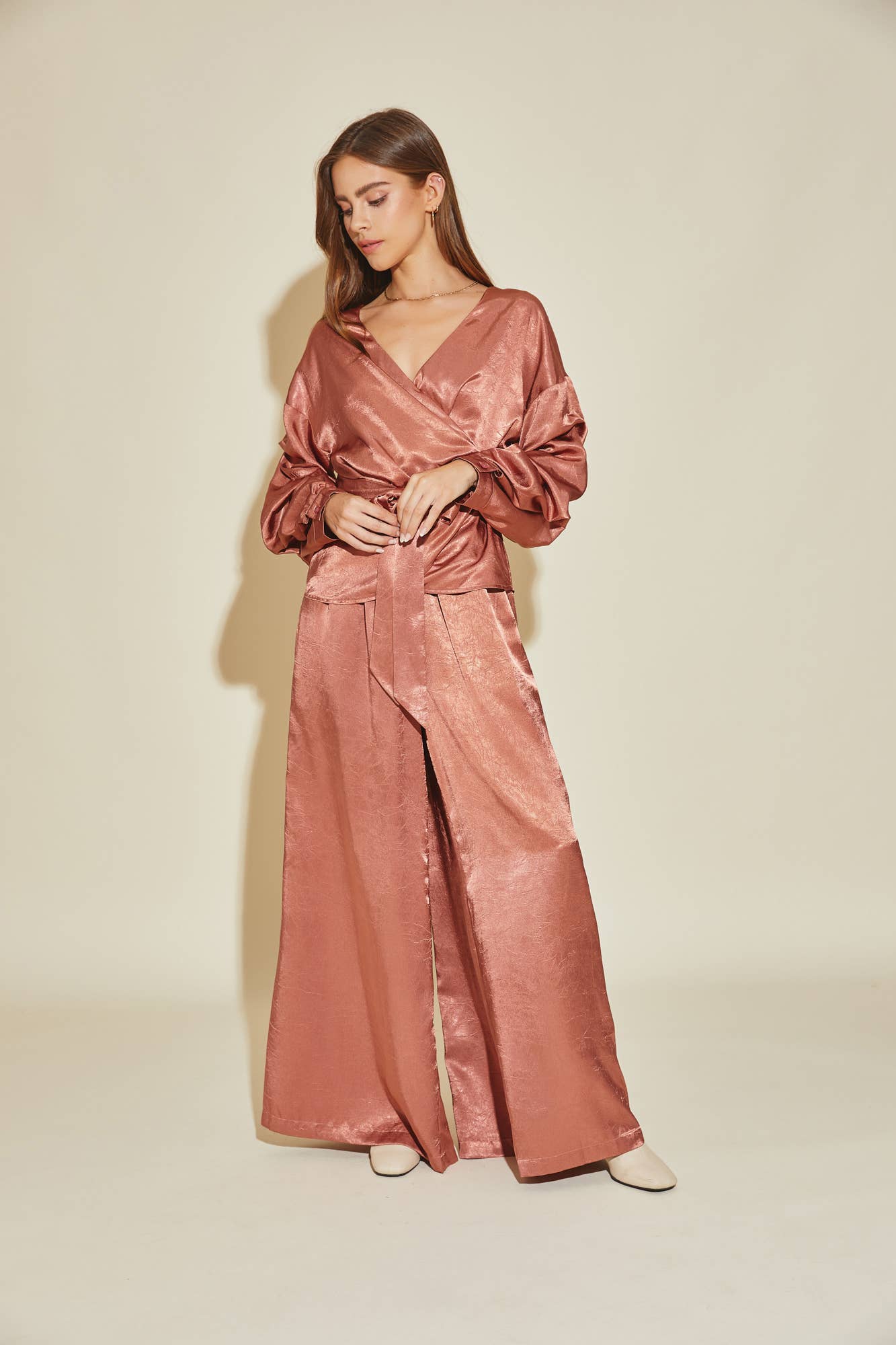 Women's Satin Style Pants in Clay