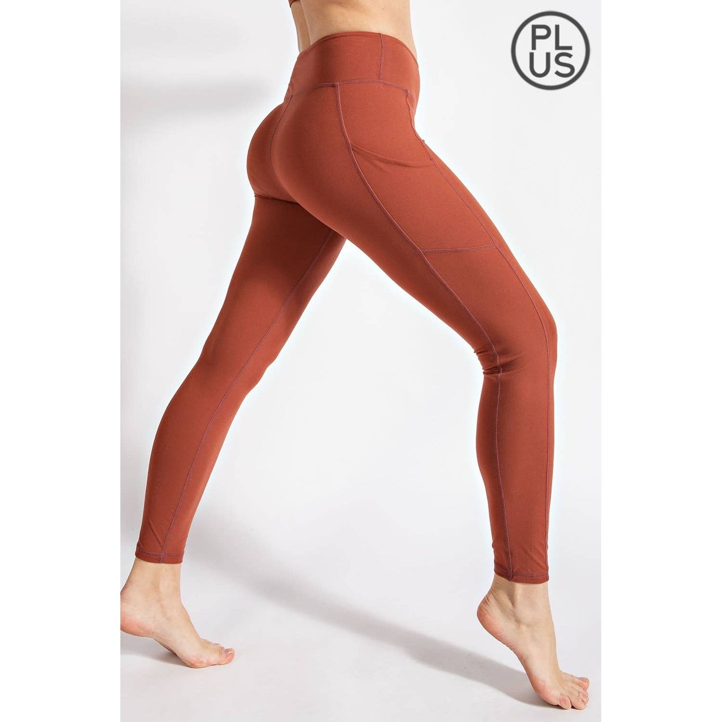 PLUS SIZE BUTTER BASIC LEGGINGS WITH POCKETS: Burgundy / 2X