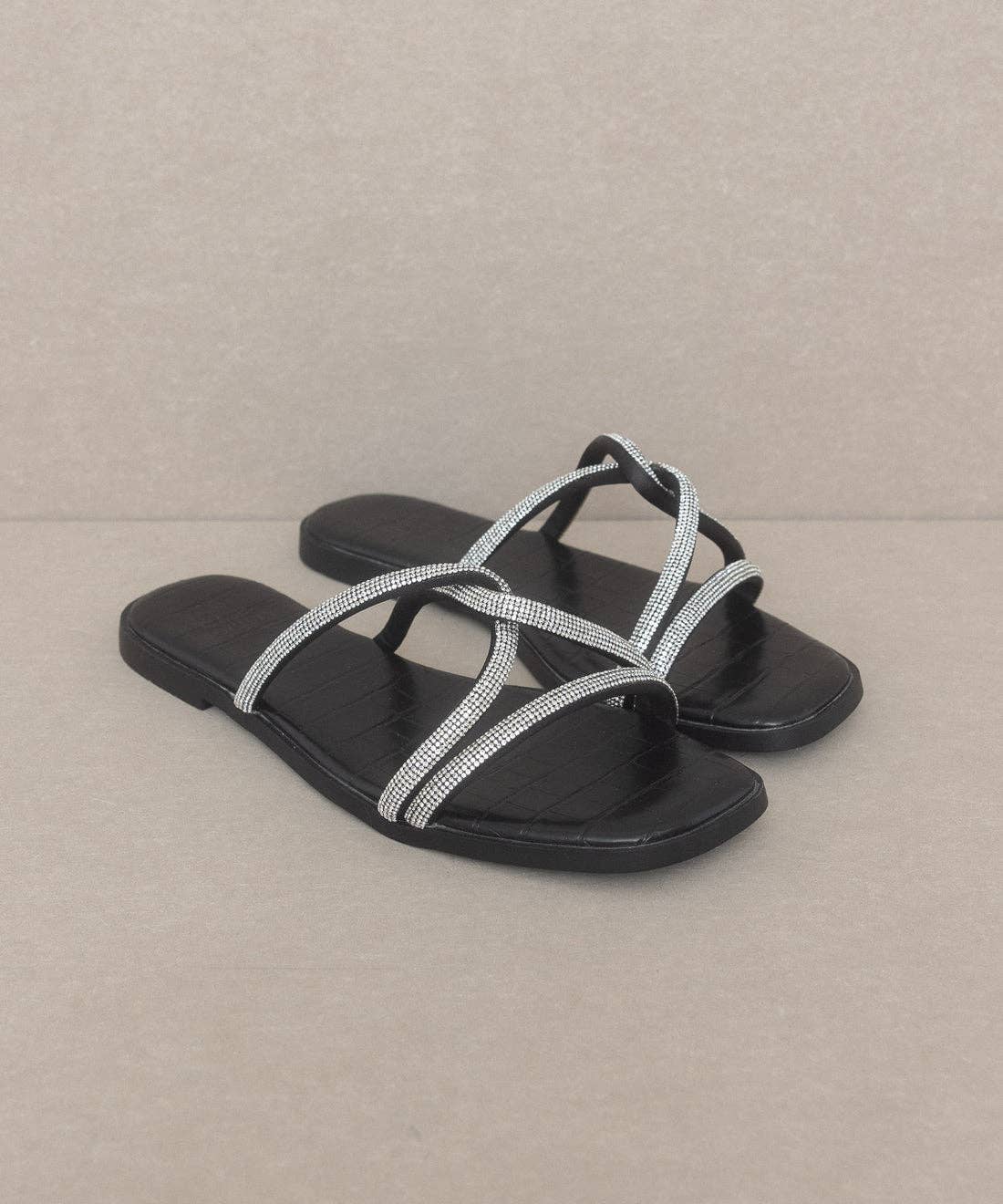 The Bonnie Black | Strappy Rhinestone Summer Sandal