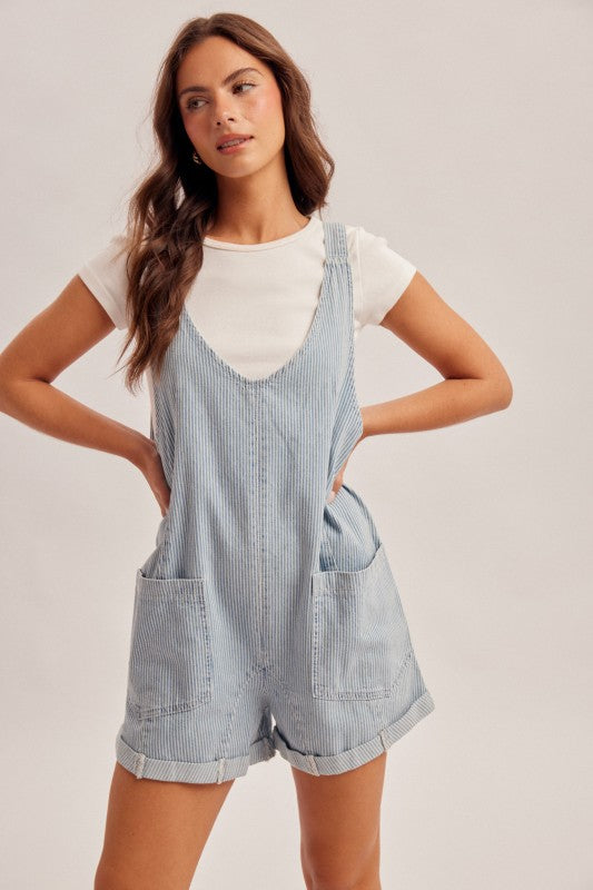 Railroad Stripe Overall Shorts