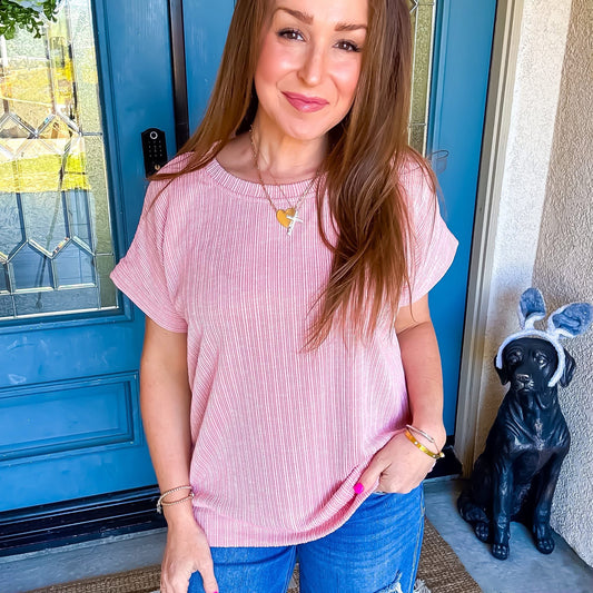 Pink Ribbed Blouse