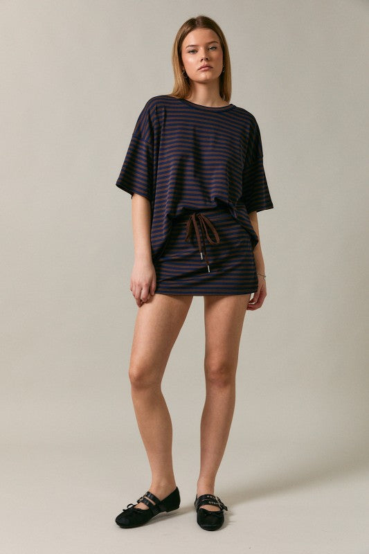 Chocolate + Navy Striped Skort Set