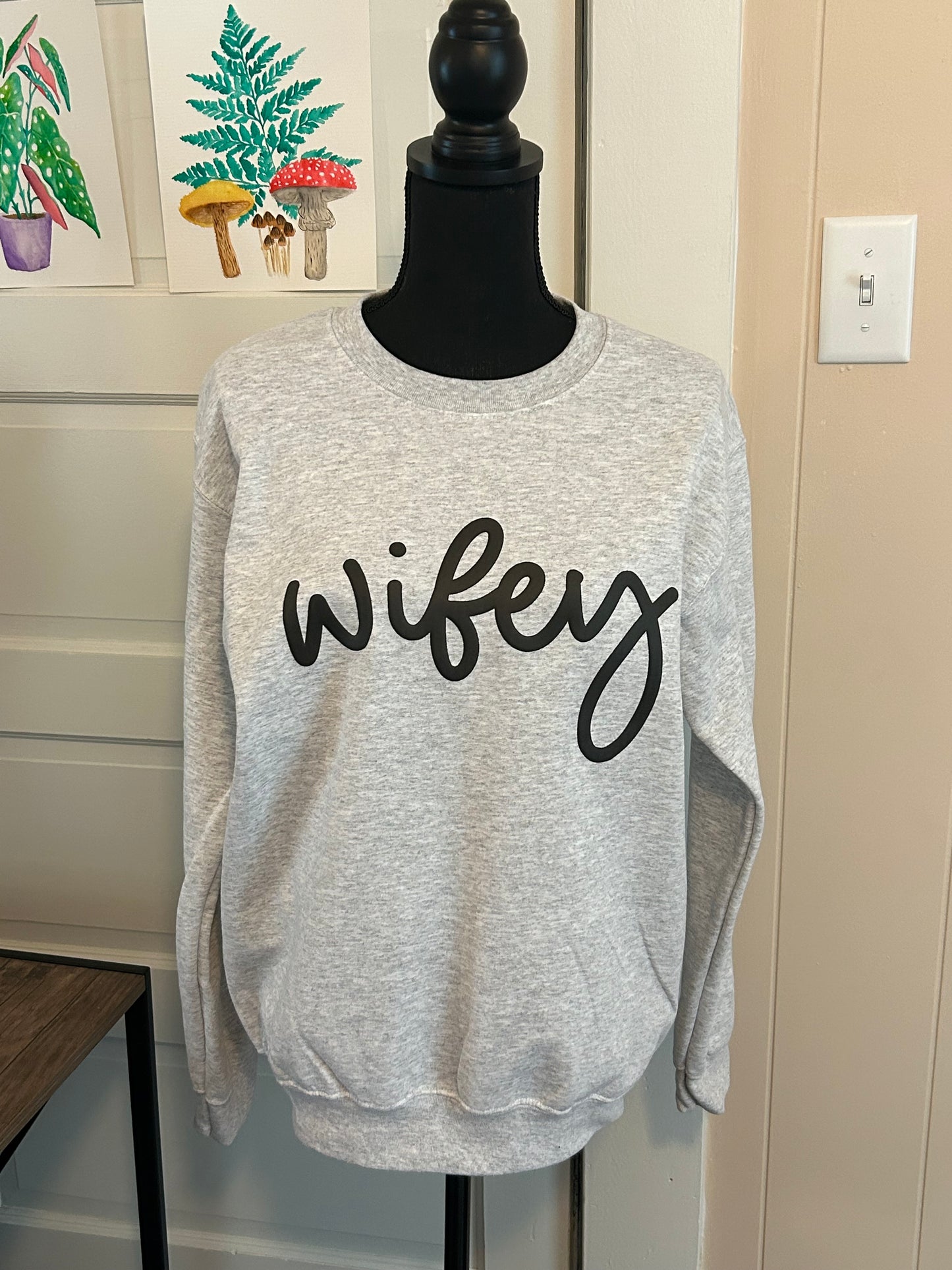 Wifey Black Puff Crewneck