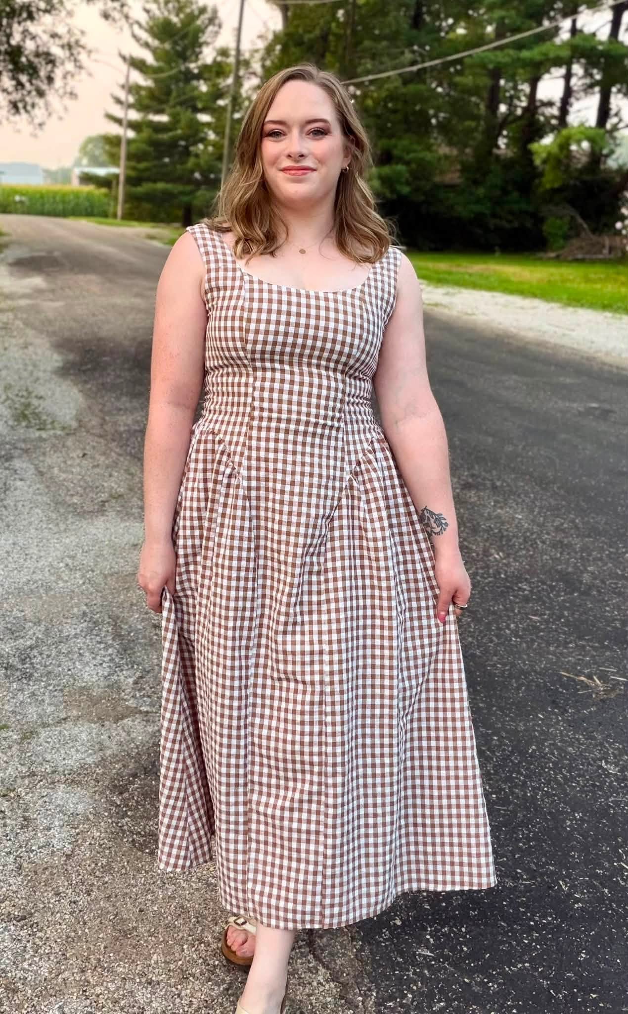 Gingham A-line Midi Dress