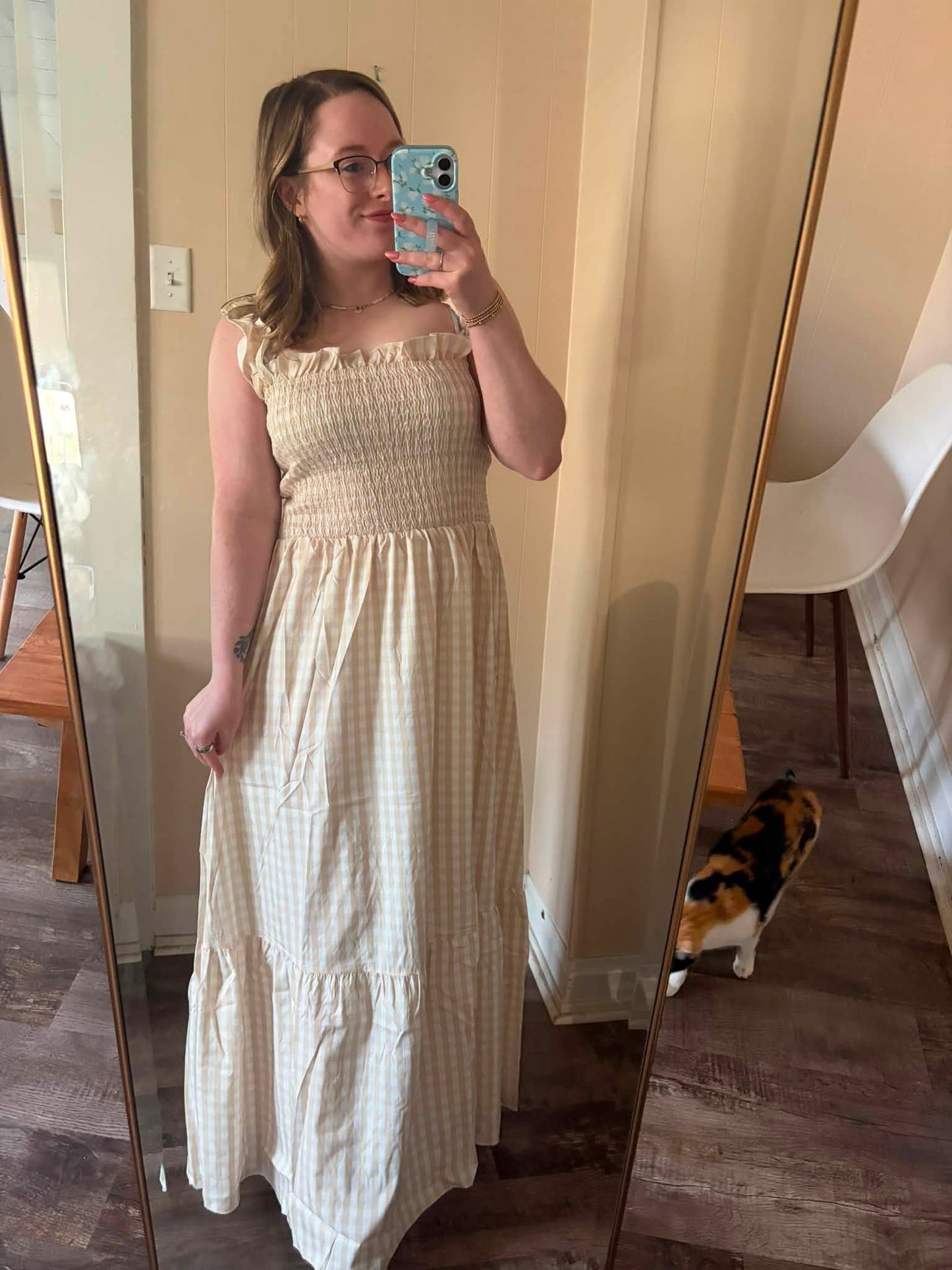 Taupe Gingham Maxi Dress