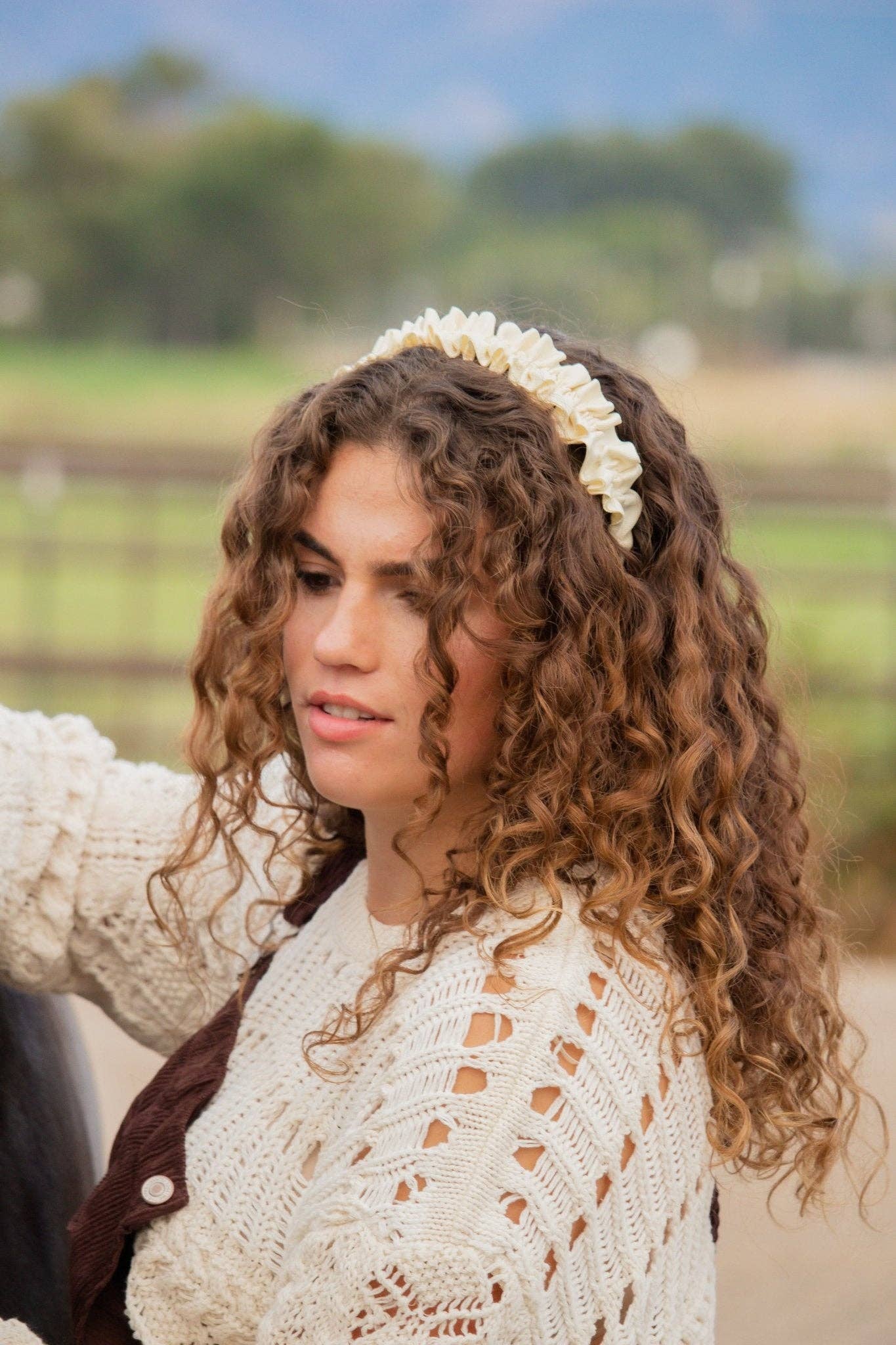 Cream Ruffle Headband