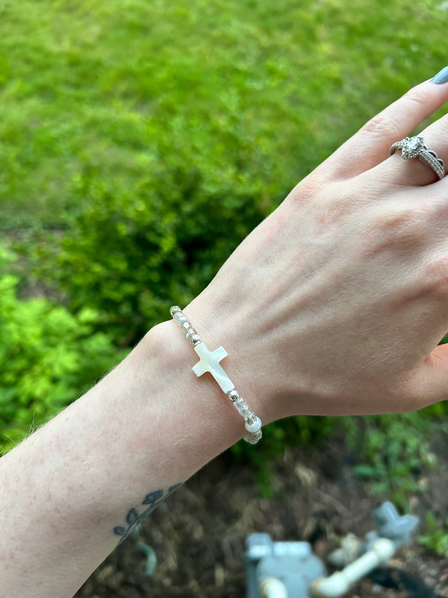 Iridescent Cross Bracelet