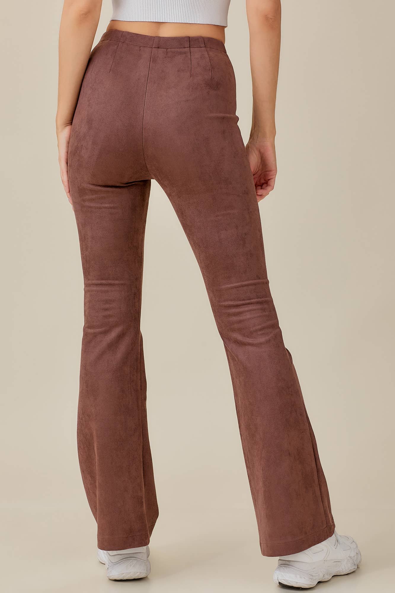 ELASTIC HIGH WAIST SUEDE PANTS: MAUVE