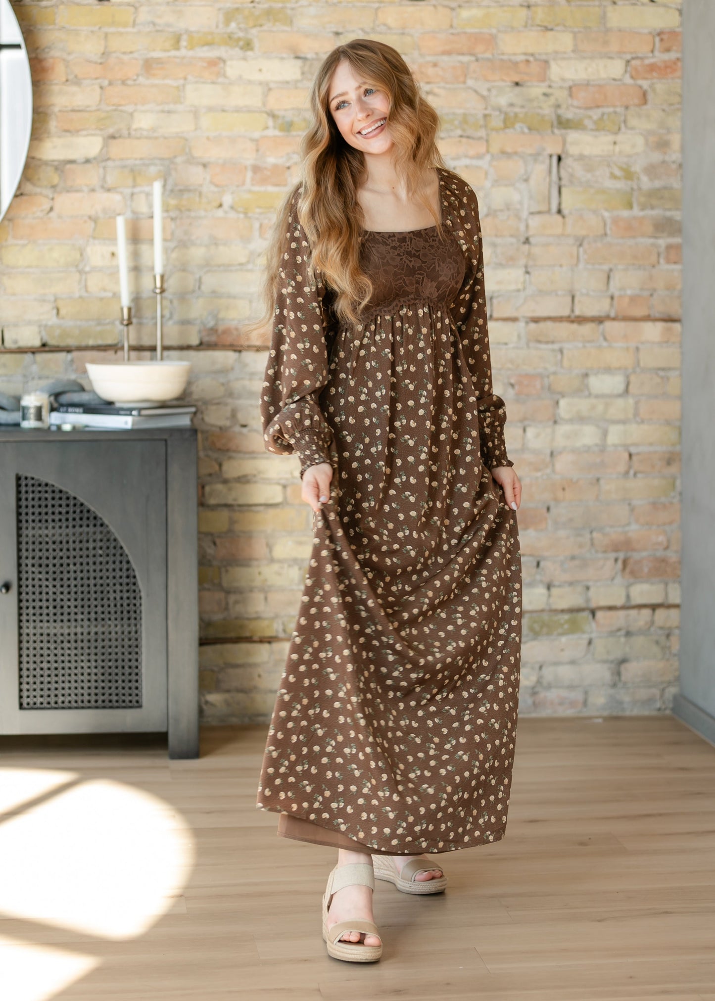 Elise Lace Brown Maxi Dress *Preorder for June*