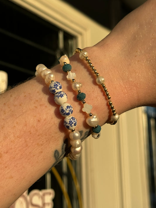 Pearls & Navy Floral Stackers