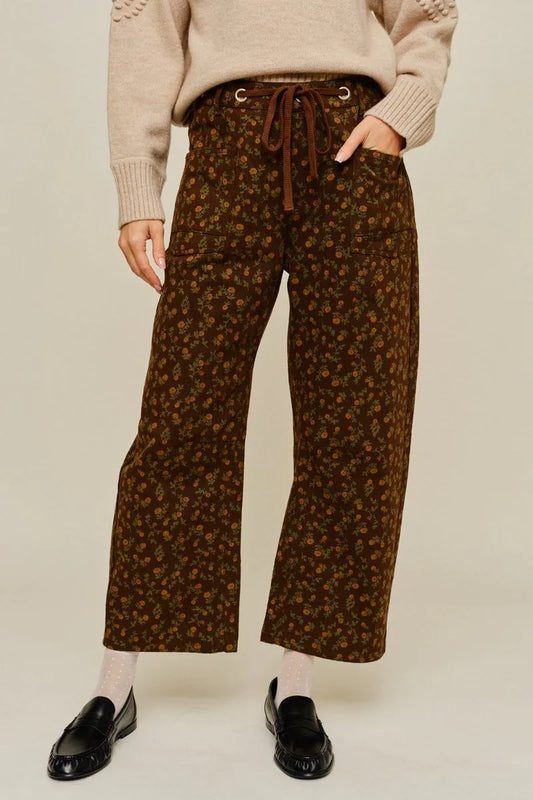 Brown Floral Barrel Pants