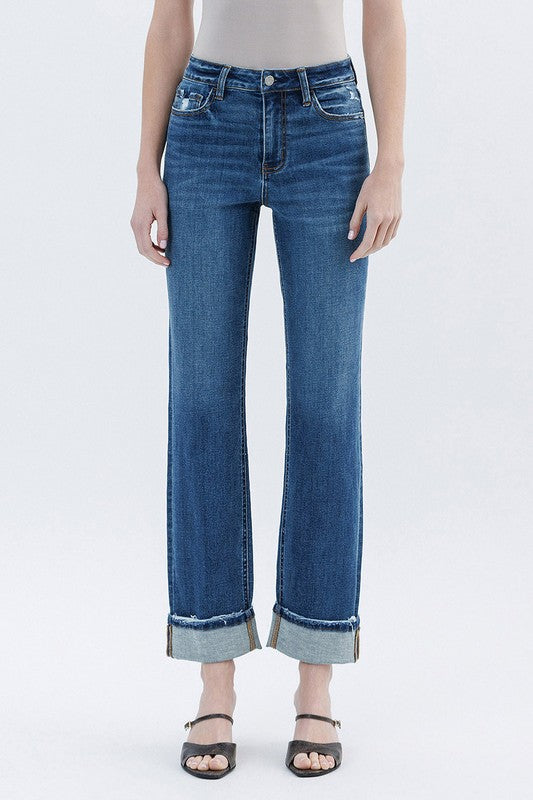 High Rise Cuffed Straight Jeans