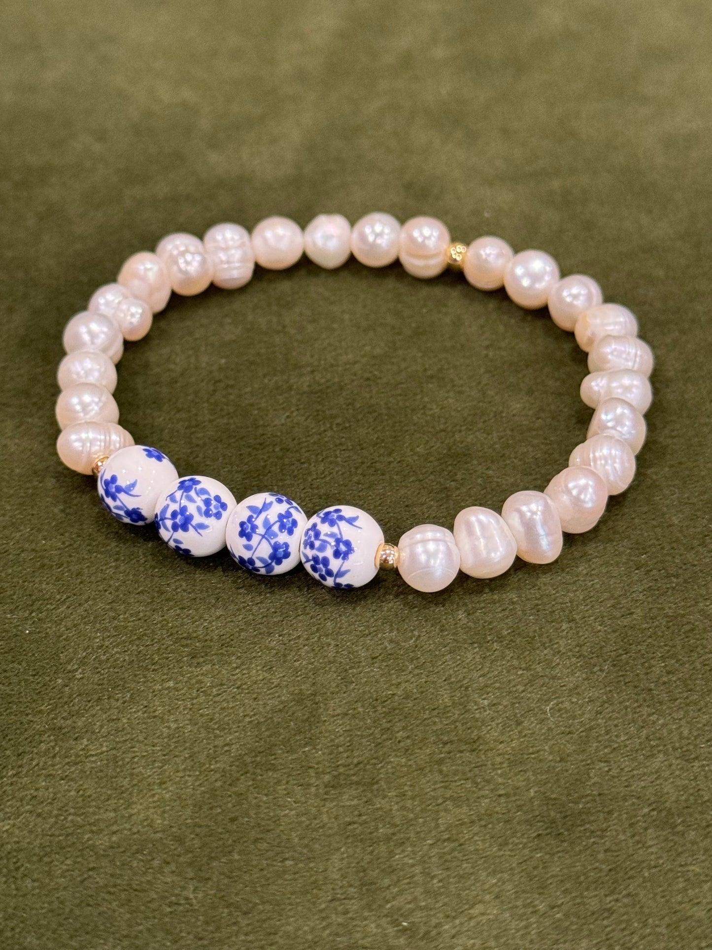 Pearls & Navy Floral Stackers