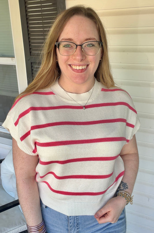 Pink Striped Cap Sleeve Sweater