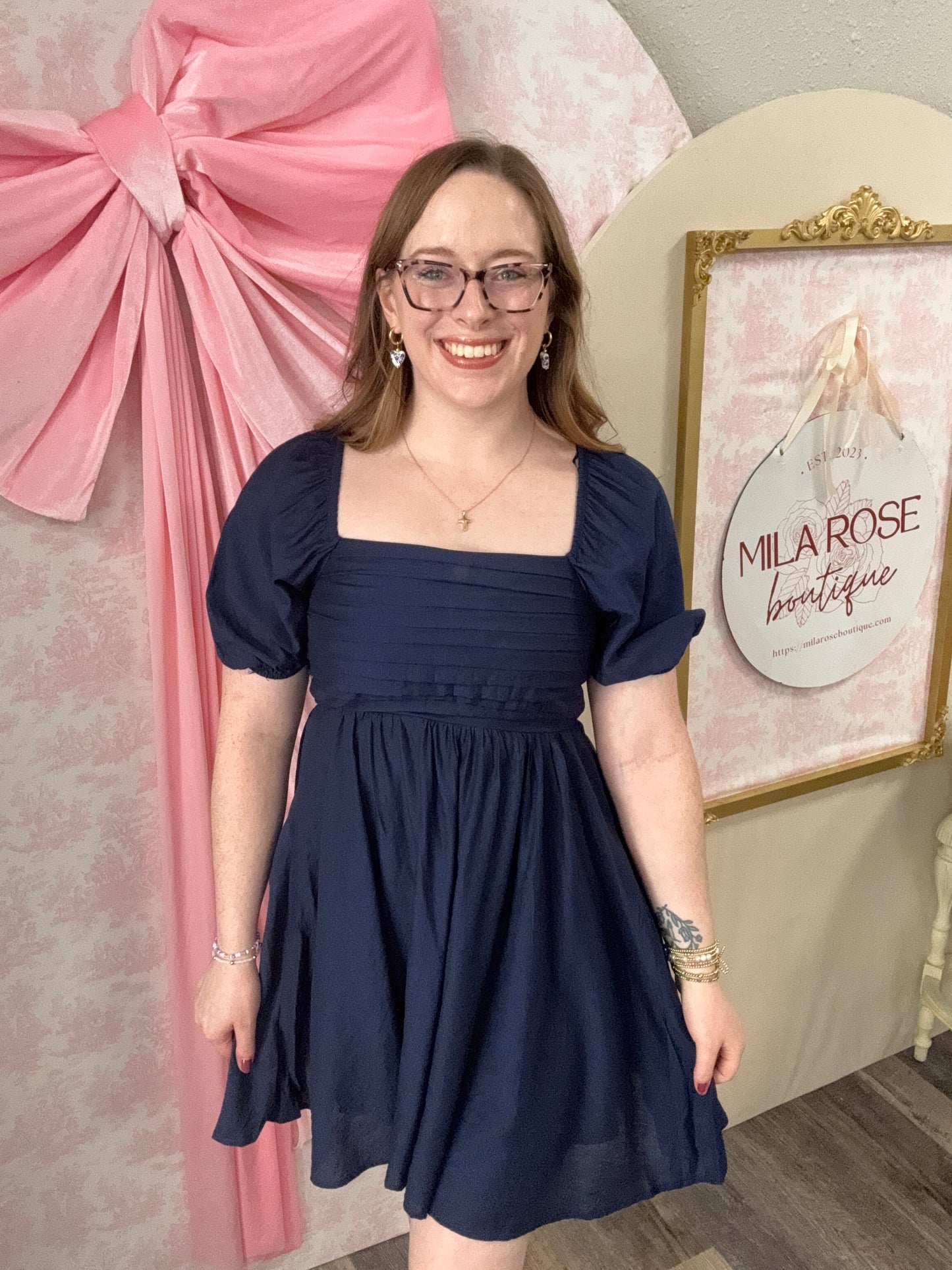 Navy Ruched Dress