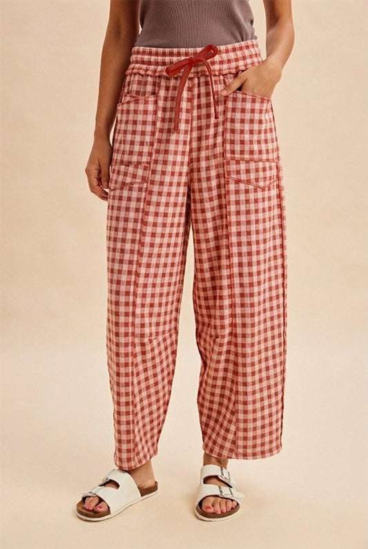 Pink Gingham Comfort Barrel Pant