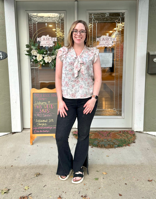 Floral Tie Woven Blouse