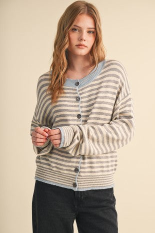 Grey Striped Cozy Cardigan