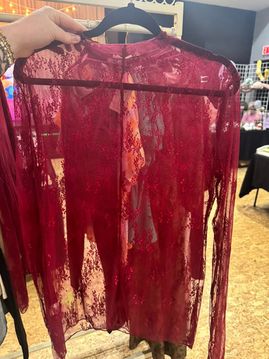 Plus Burgundy Lace High Neck Top