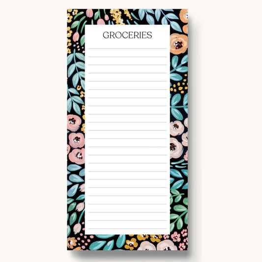 Black Floral Grocery Planner Pad