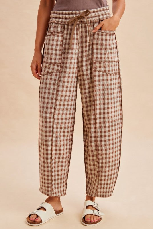 Gingham Comfort Barrel Pant