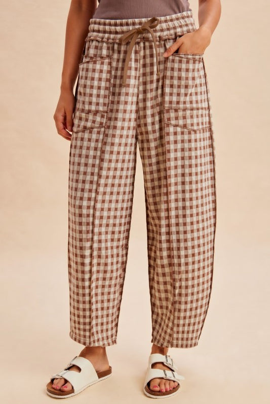 Gingham Comfort Barrel Pant