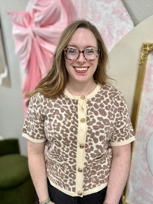 Leopard Cream Short Sleeve Cardigan