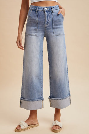 Comfort Stretch Wide Leg Cuffed Denim
