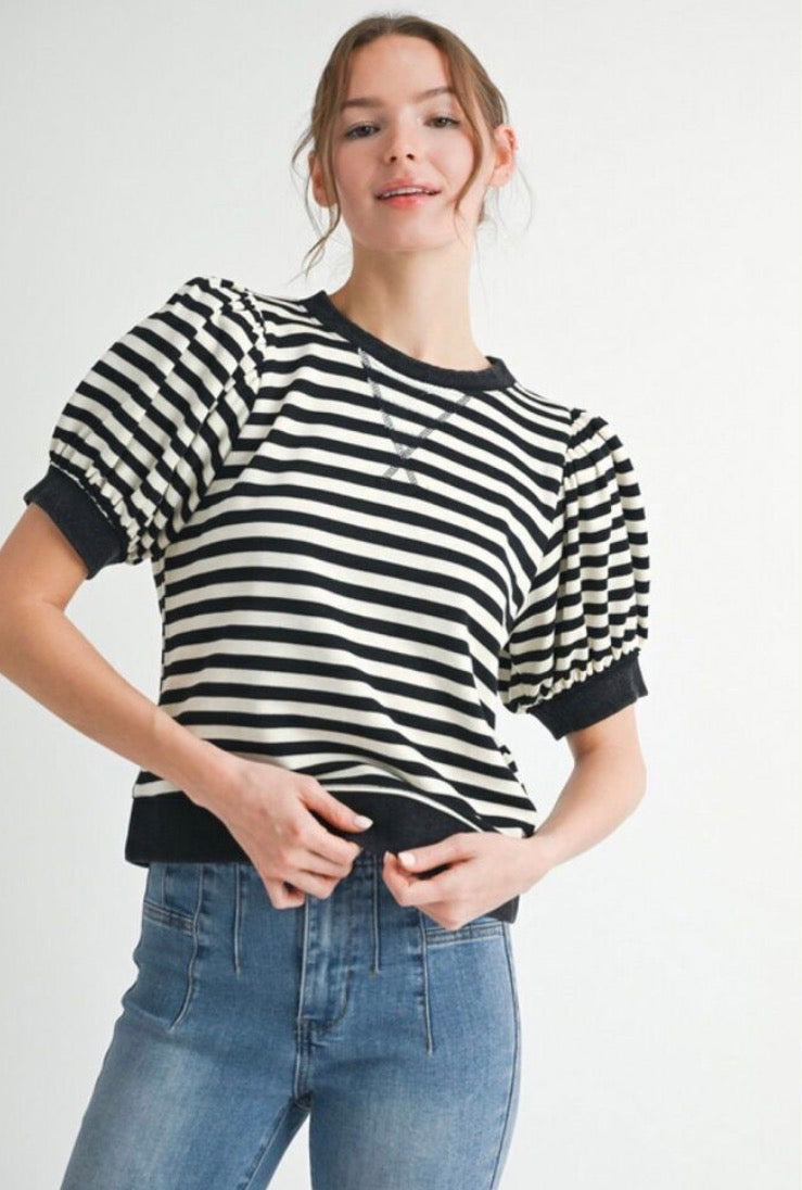 Striped Puff Sleeve Top