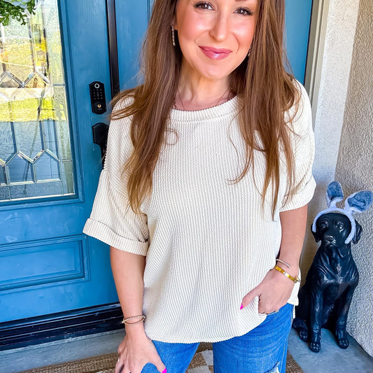 Cream Ribbed Blouse