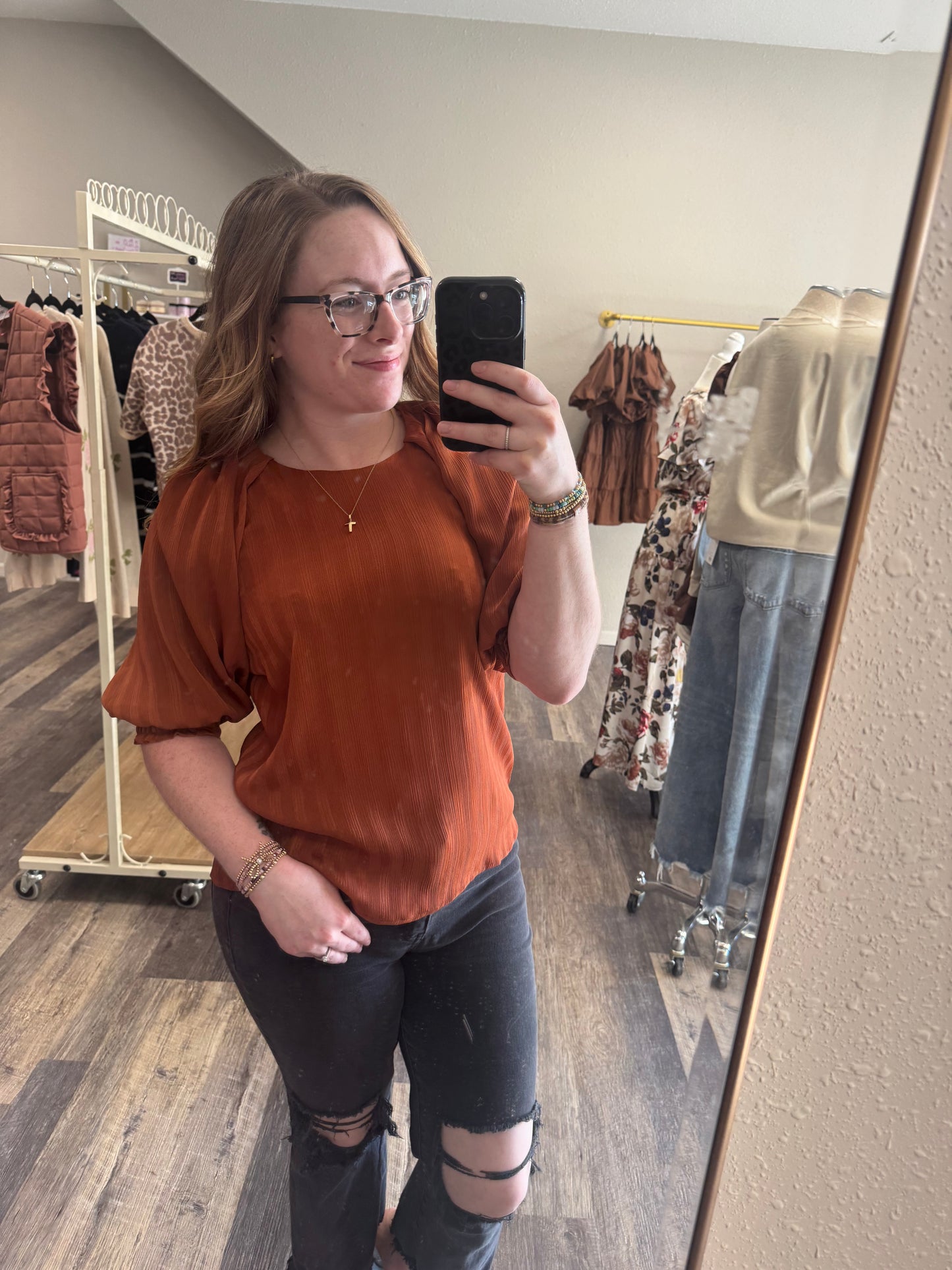 Cinnamon Striped 3/4 Sleeve Blouse