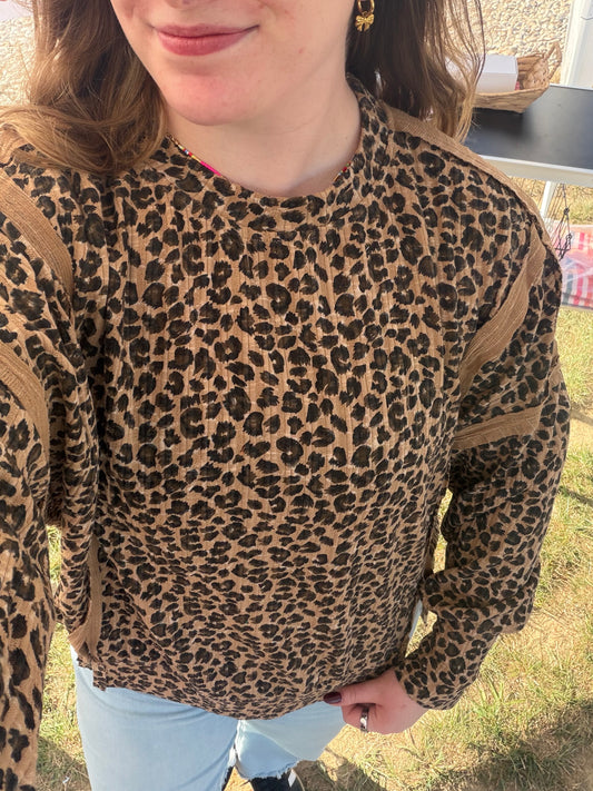 Leopard Contrast Trim Pullover