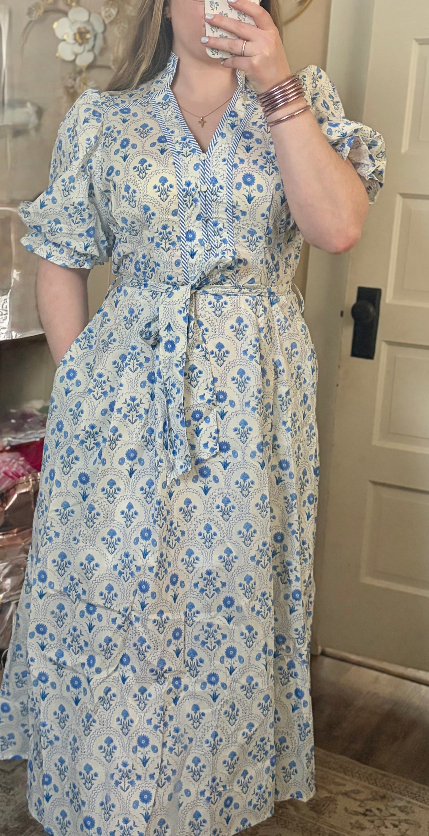 Blue Floral Midi Dress