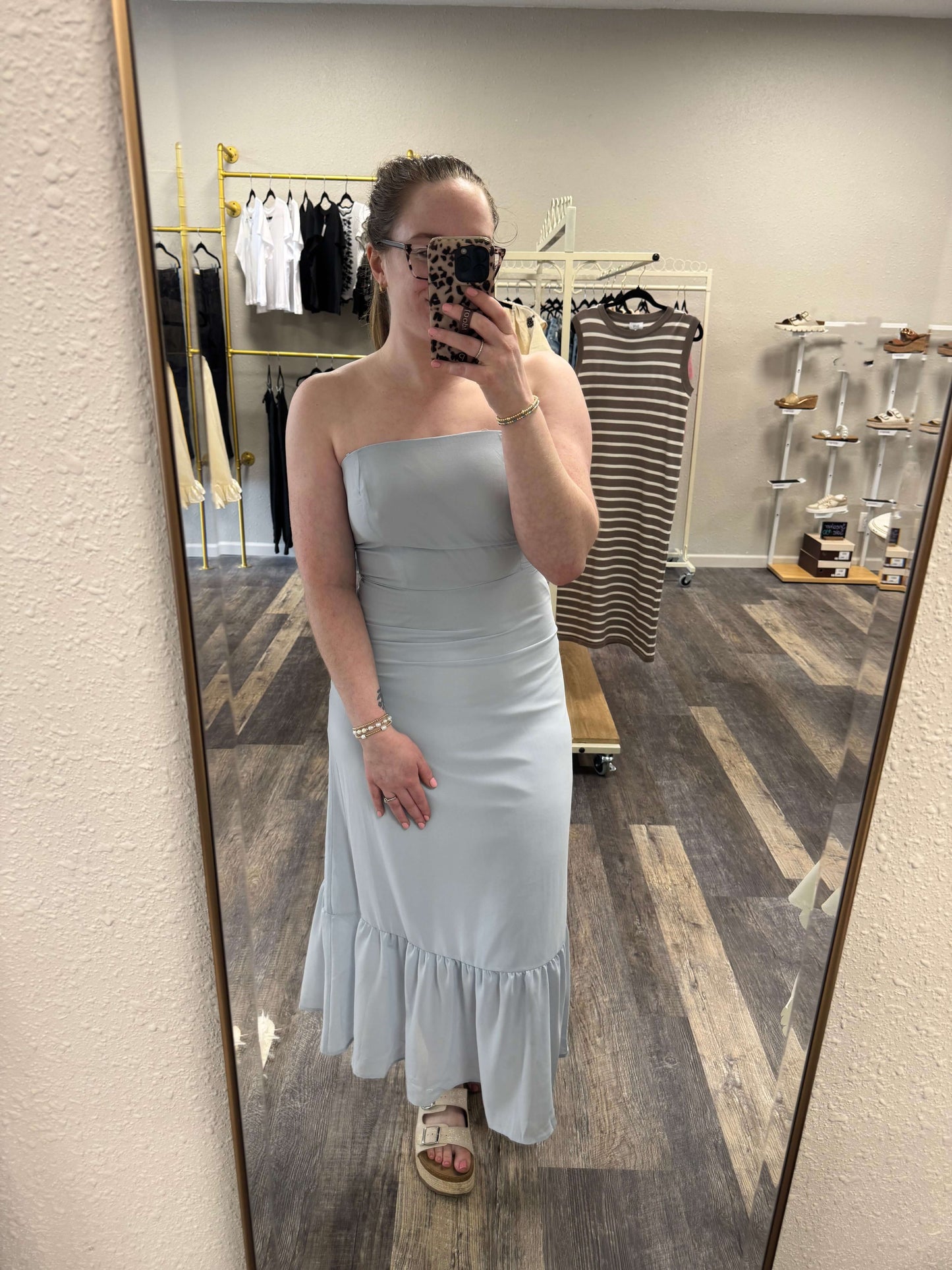 Strapless Pastel Blue Chiffon Dress